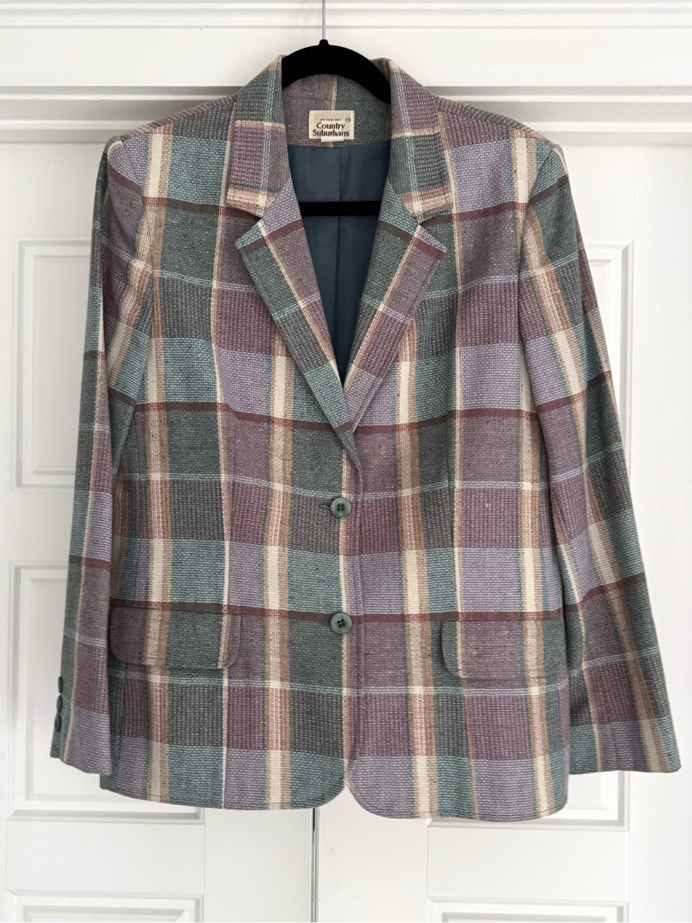 Vintage Country Suburban Pastel Plaid Blazer, size 14